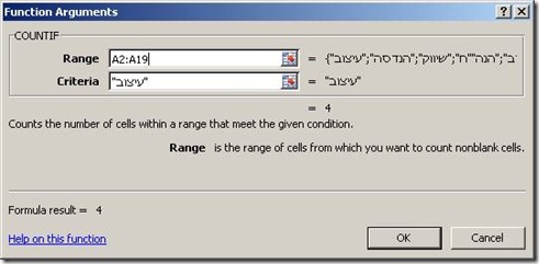 הפונקציה countif באקסל