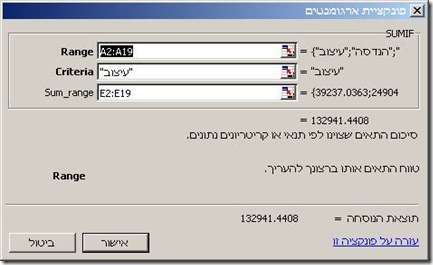 הפונקציה SUMIF באקסל