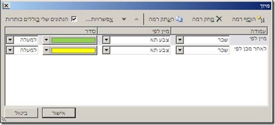 תיבת מיון לפי צבע באקסל 2010 ואקסל 2007